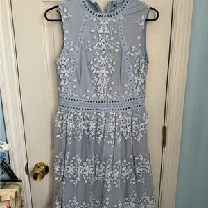 Elegant Blue Floral Embroidered Dress